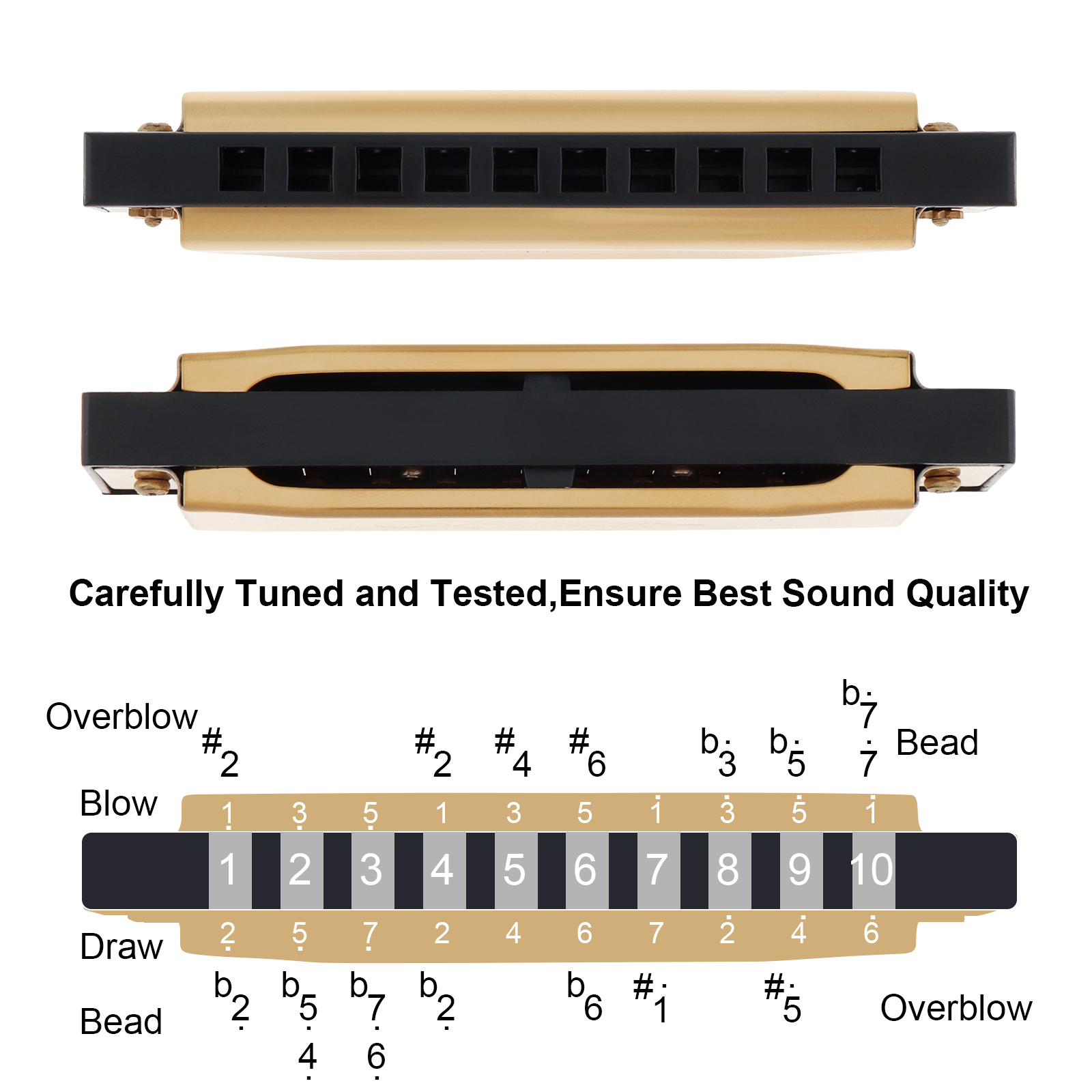 Silver / Gold KeyC 10 Hole 20  - огляд і ціна Harmonica 10 Hole